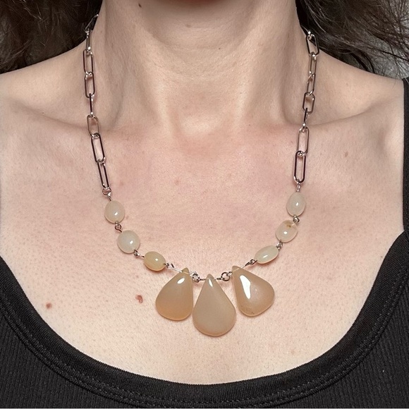 Hand Crafted Jewelry - White onyx teardrop with white Chalcedony necklace handmade chunky